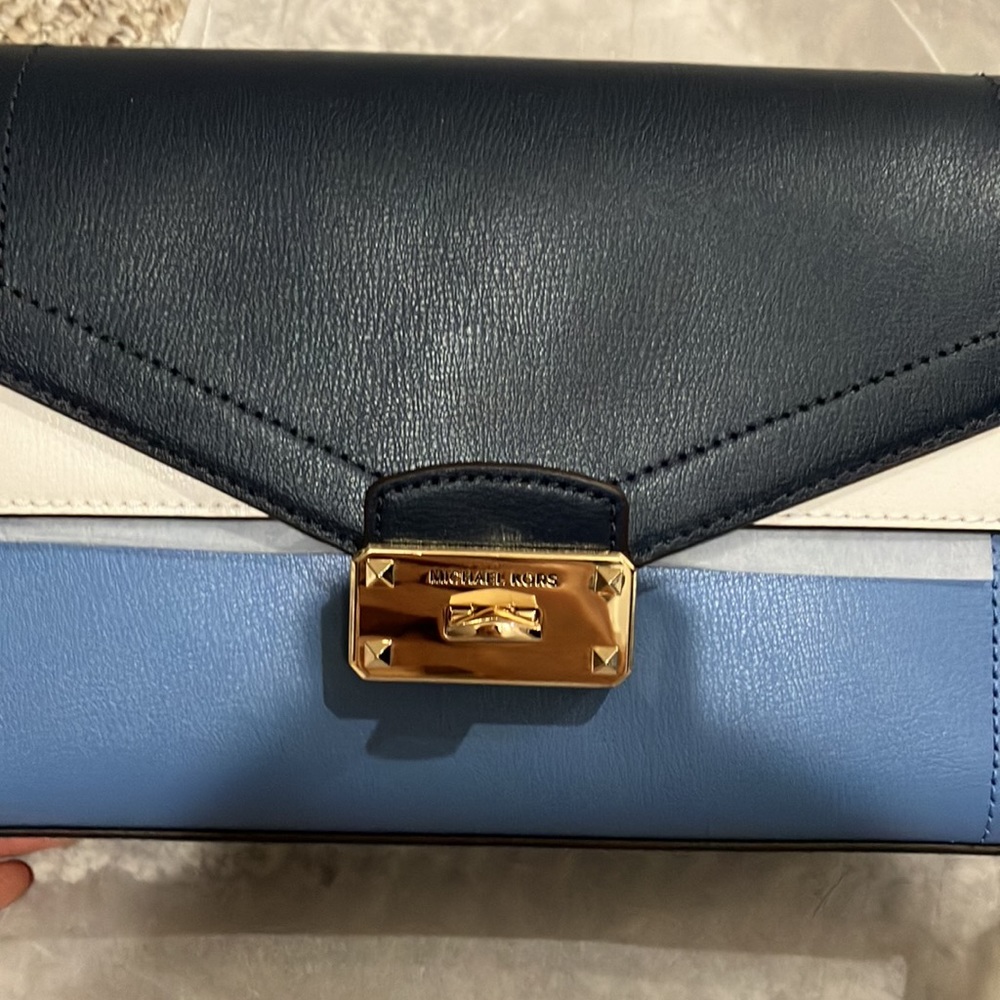 Michael Kors Kinsley 35S0GYKF2T Medium Leather Flap Shoulder Crossbody Bag blue - Picture 4 of 12